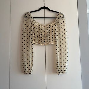 Nude and Black Polka Dot Long Sleeve Crop Top